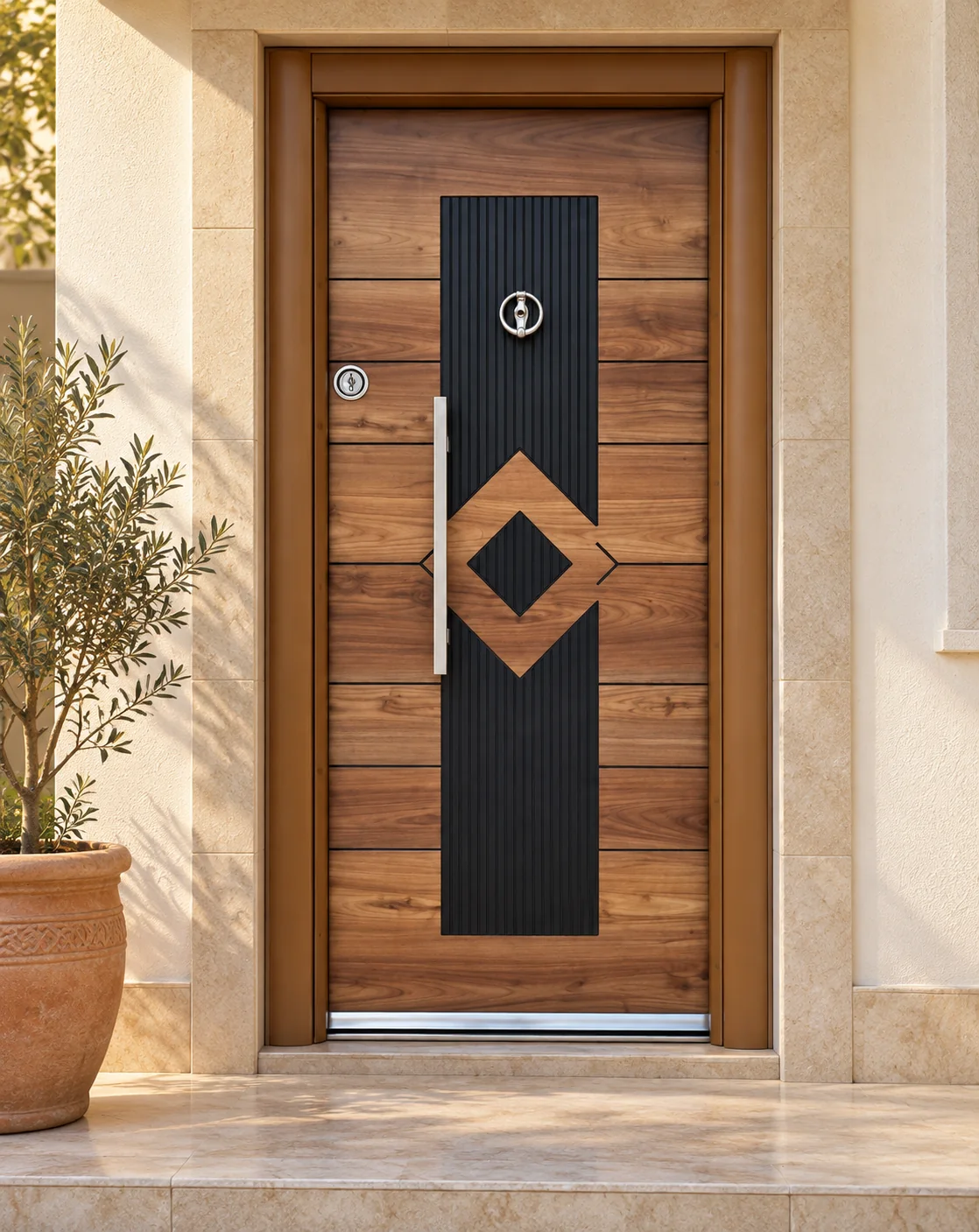 Motif diamant — Losange central sur bois